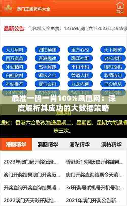 最准一码一肖100%凤凰网：深度解析其成功的大数据策略