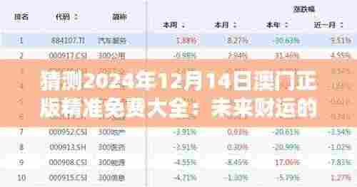 猜测2024年12月14日澳门正版精准免费大全:未来财运的预测器