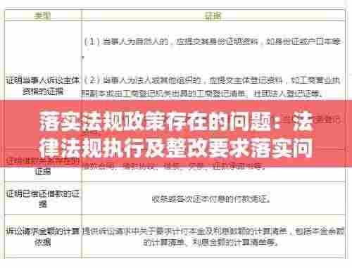 落实法规政策存在的问题：法律法规执行及整改要求落实问题 