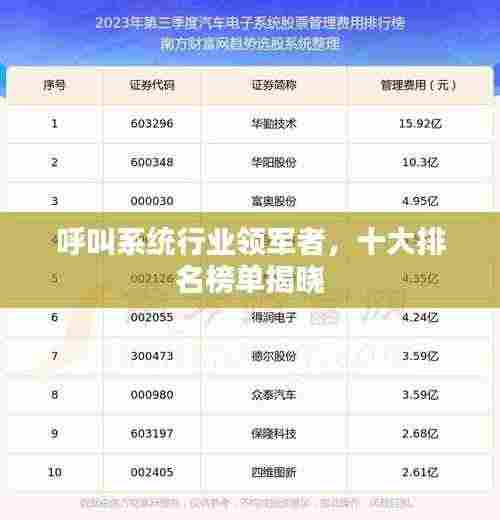 呼叫系统行业领军者，十大排名榜单揭晓